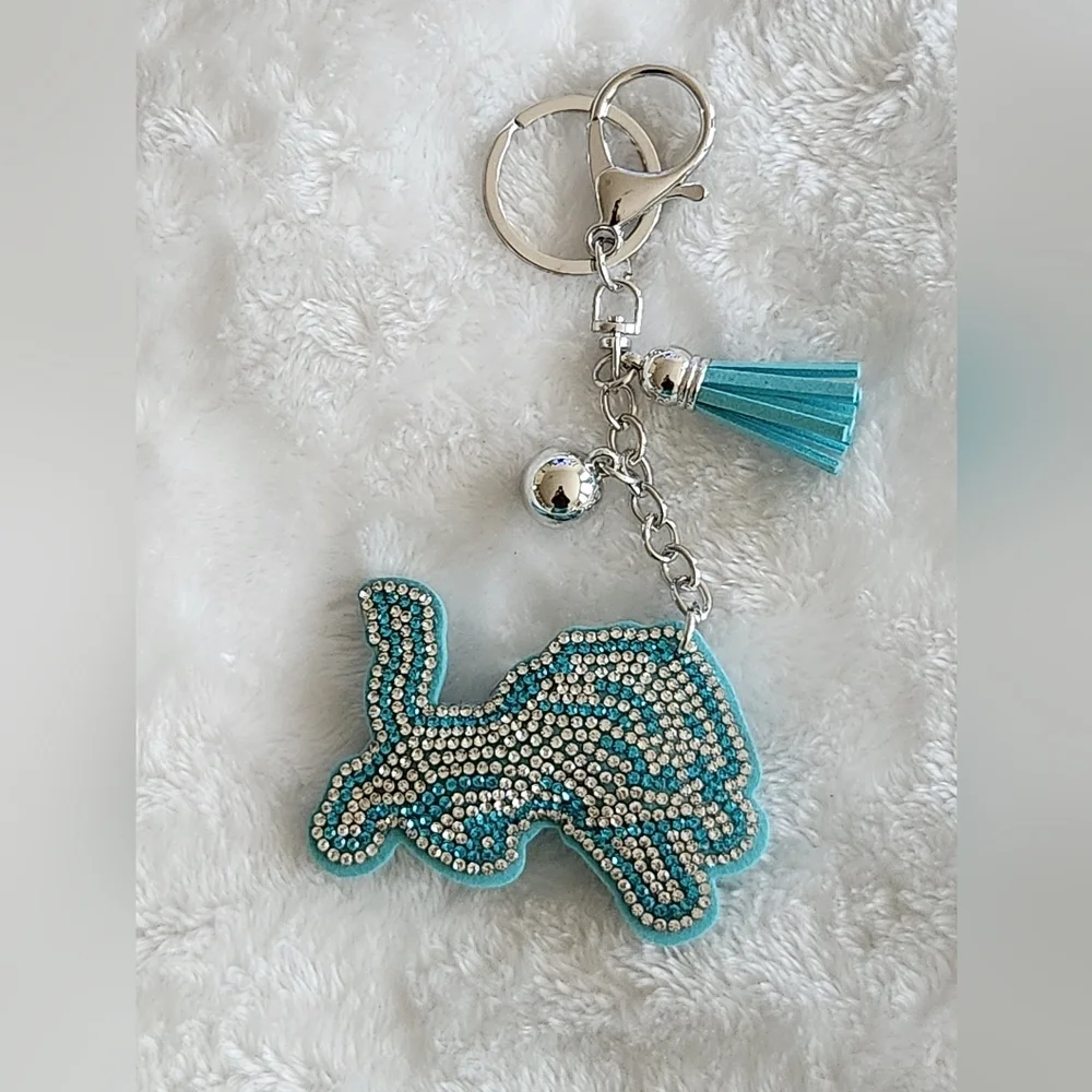 Wildcat Blue Rhinestone Keychain with Tassel Bag Charm